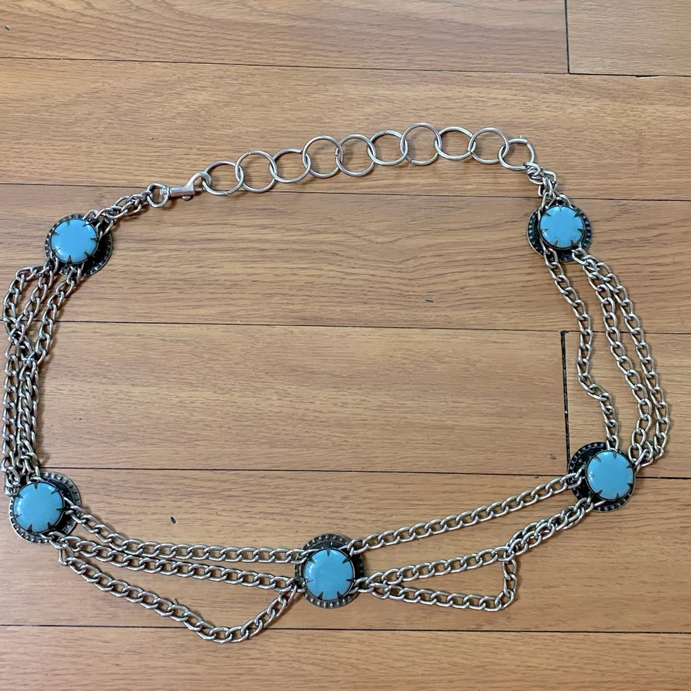 Blue and Silver Chain Belt with Turquoise Stones